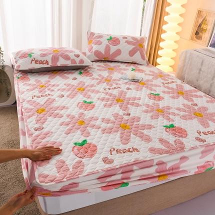 91家纺网 家纺一手货源 找家纺 九亭 2023新款A类纯棉夹棉床笠 水蜜桃-粉