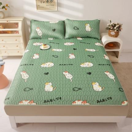 91家纺网 家纺一手货源 找家纺 湘之帛 2024新款0.5乳胶凉席三件套-猫与小鱼