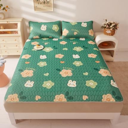 91家纺网 家纺一手货源 找家纺 湘之帛 2024新款0.5乳胶凉席三件套-小兔朵朵-绿