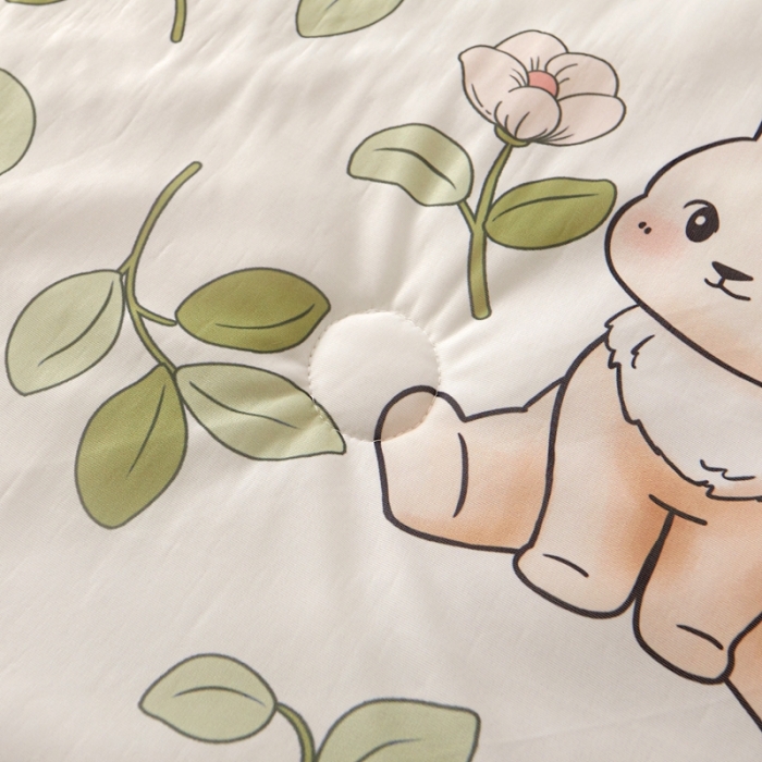 91家纺网 家纺一手货源 找家纺 湘之帛 2024新款0.5乳胶凉席三件套-兔子丛林-绿