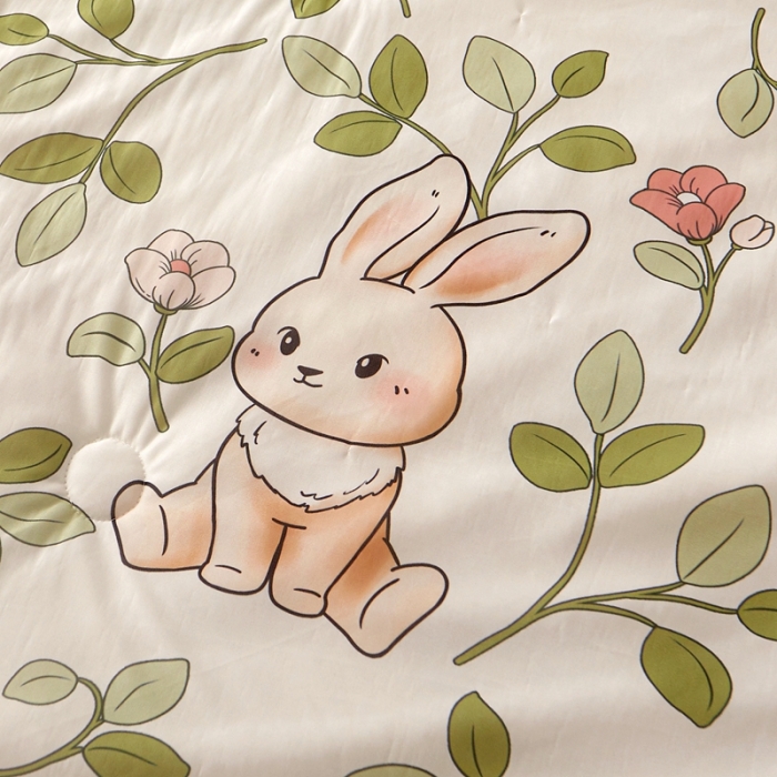 91家纺网 家纺一手货源 找家纺 湘之帛 2024新款0.5乳胶凉席三件套-兔子丛林-绿