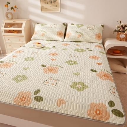 91家纺网 家纺一手货源 找家纺 湘之帛 2024新款0.5乳胶凉席三件套-小兔朵朵-桔