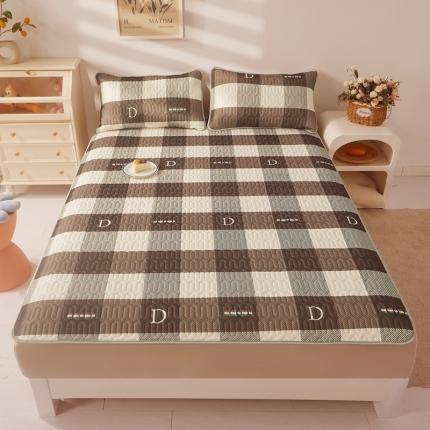 91家纺网 家纺一手货源 找家纺 湘之帛 2024新款0.5乳胶凉席三件套-字母条纹