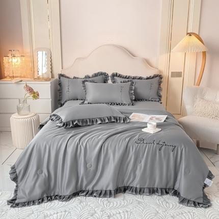绣女坊 2023新款花边夏被四件套 灰色