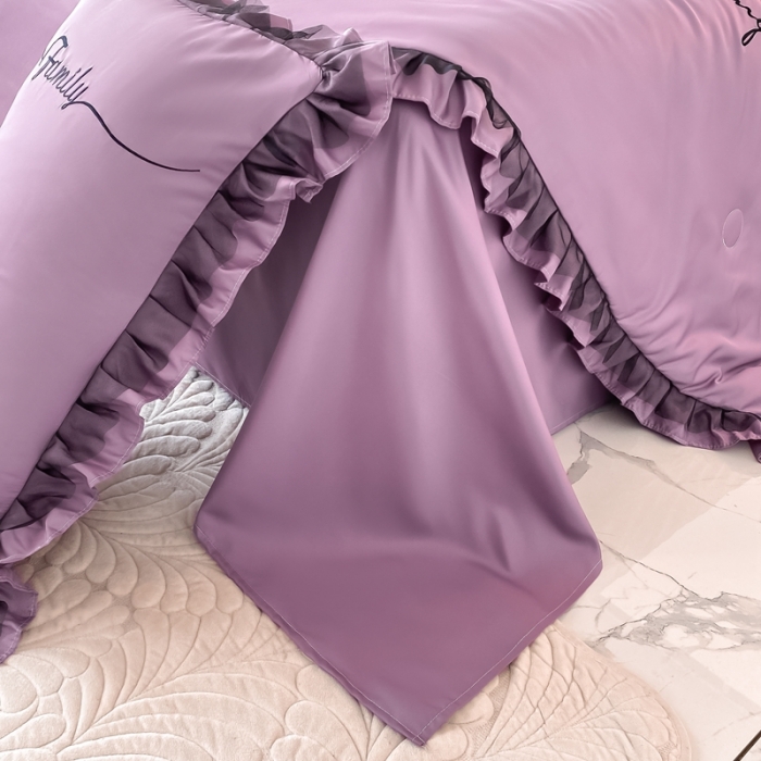 91家纺网 家纺一手货源 找家纺 绣女坊 2023新款花边夏被四件套 紫色