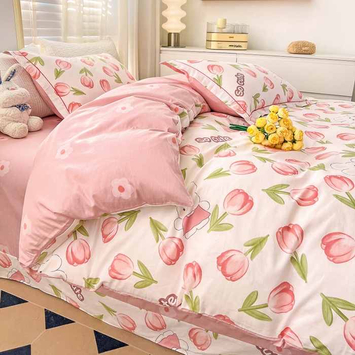 91家纺网 家纺一手货源 找家纺 乐童 2024网红直播爆款吊边＋一字绣工艺款四件套（五） 花仙兔