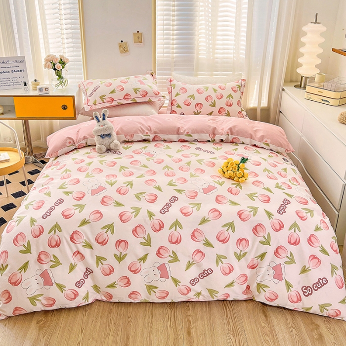 91家纺网 家纺一手货源 找家纺 乐童 2024网红直播爆款吊边＋一字绣工艺款四件套（五） 花仙兔