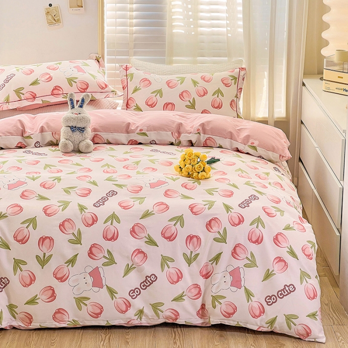 91家纺网 家纺一手货源 找家纺 乐童 2024网红直播爆款吊边＋一字绣工艺款四件套（五） 花仙兔