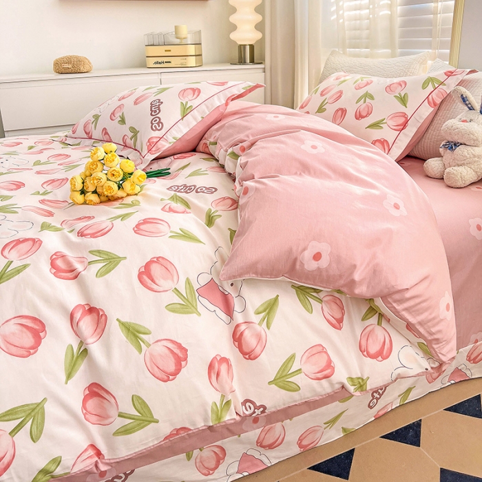 91家纺网 家纺一手货源 找家纺 乐童 2024网红直播爆款吊边＋一字绣工艺款四件套（五） 花仙兔