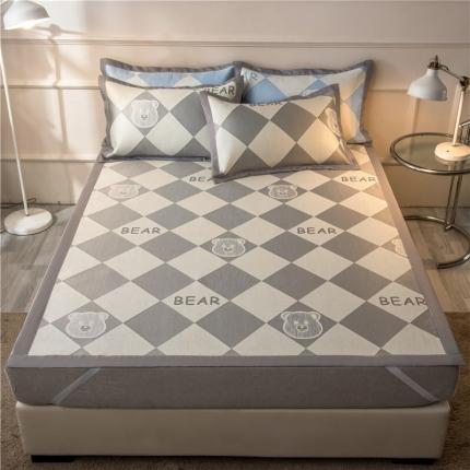 91家纺网 家纺一手货源 找家纺 （总）2024新品1500D数码印花冰丝席千鸟格床单款凉席