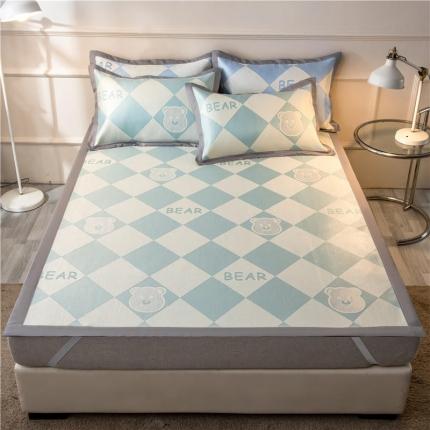 91家纺网 家纺一手货源 找家纺 （总）2024新品1500D数码印花冰丝席千鸟格床单款凉席