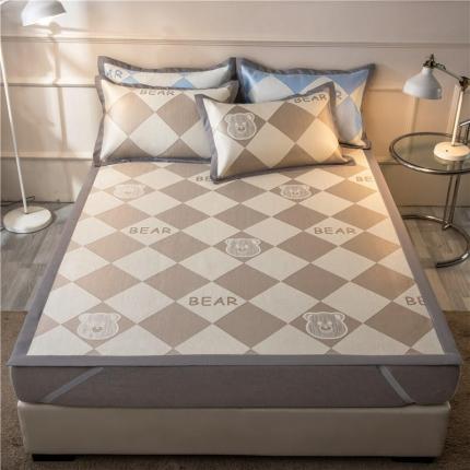2024新品1500D数码印花冰丝席千鸟格床单款凉席 小熊维尼咖