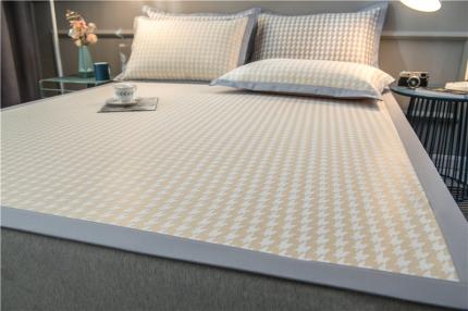 2024新品1500D数码印花冰丝席千鸟格床单款凉席 千鸟格米黄