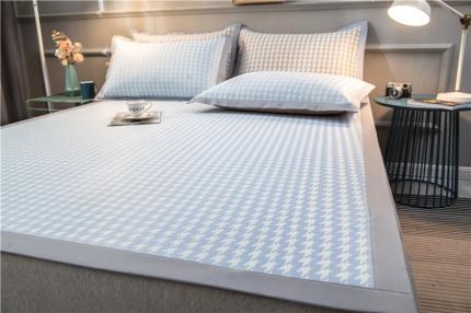 2024新品1500D数码印花冰丝席千鸟格床单款凉席 千鸟格蓝