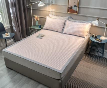 2024新品1500D数码印花冰丝席千鸟格床单款凉席 千鸟格粉