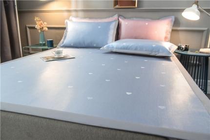 2024新品1500D数码印花冰丝席千鸟格床单款凉席 爱心蓝