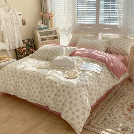 91家纺网 家纺一手货源 找家纺 总推-潮邦 热卖13372全棉韩式花卉碎花边床单床笠圆角工艺四件套