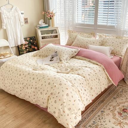 91家纺网 家纺一手货源 找家纺 总推-潮邦 热卖13372全棉韩式花卉碎花边床单床笠圆角工艺四件套