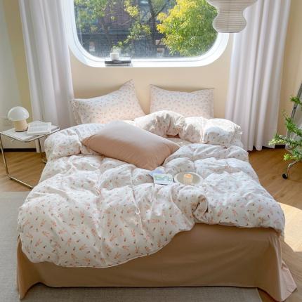 91家纺网 家纺一手货源 找家纺 例外Home 2023新款水洗双层纱四件套 小粉兔