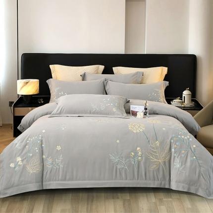 91家纺网 家纺一手货源 找家纺 悦织语2024新款刺绣直播爆款高端锦棉四件套 灰色