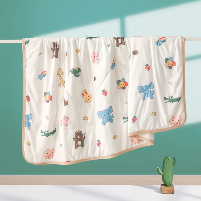 91家纺网 家纺一手货源 找家纺 嗨生活 2025新款儿童A类凉感丝冰激凌夏被 动物世界