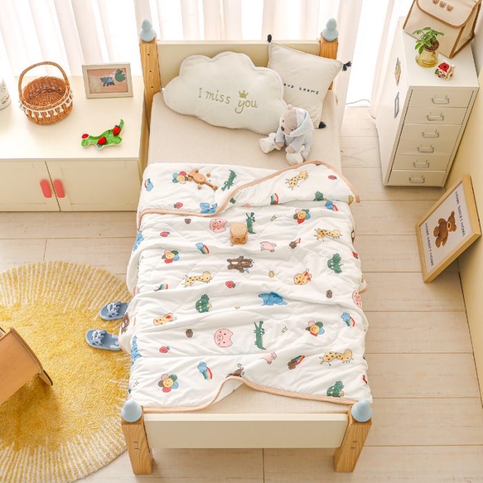 91家纺网 家纺一手货源 找家纺 嗨生活 2025新款儿童A类凉感丝冰激凌夏被 动物世界