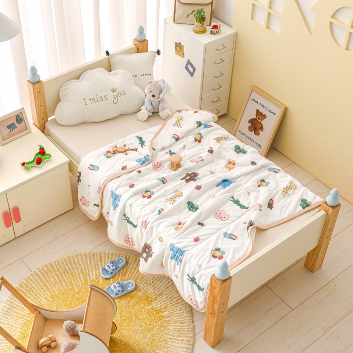 91家纺网 家纺一手货源 找家纺 嗨生活 2025新款儿童A类凉感丝冰激凌夏被 动物世界