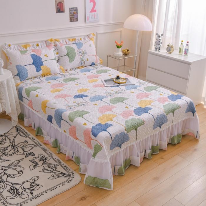 91家纺网 家纺一手货源 找家纺 2023公主风全棉花边床盖四件套 欧根纱床盖款夹棉纯棉三件套直播推荐 浪漫单车