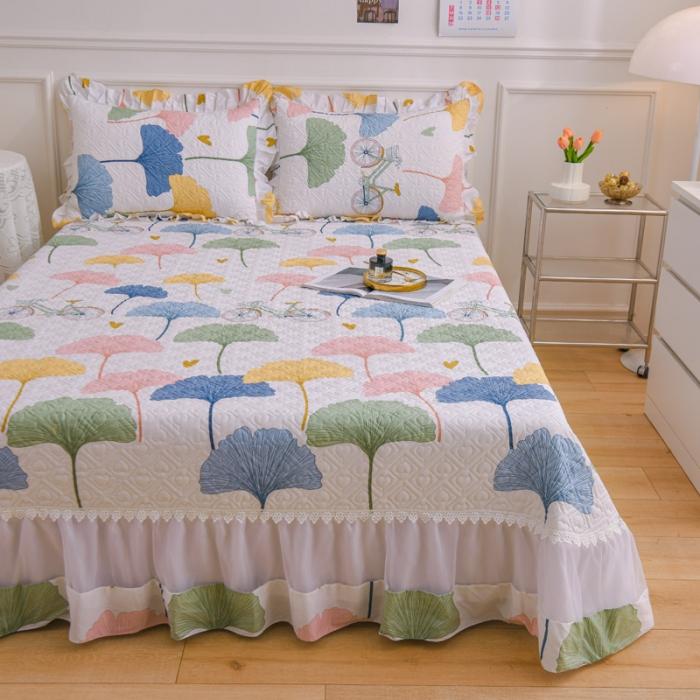 91家纺网 家纺一手货源 找家纺 2023公主风全棉花边床盖四件套 欧根纱床盖款夹棉纯棉三件套直播推荐 浪漫单车