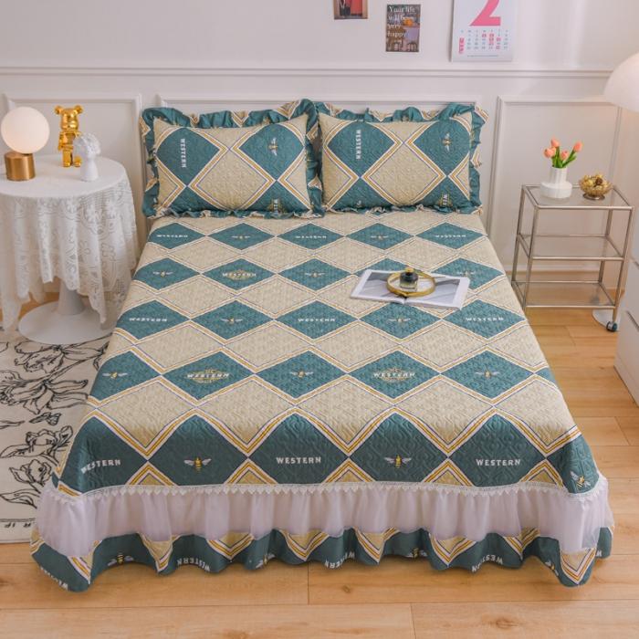 91家纺网 家纺一手货源 找家纺 2023公主风全棉花边床盖四件套 欧根纱床盖款夹棉纯棉三件套直播推荐 时尚潮流