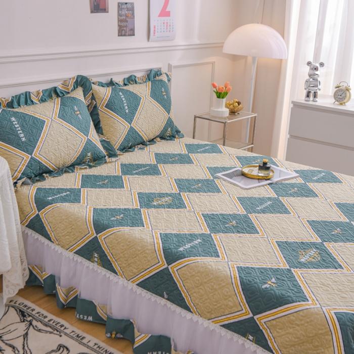 91家纺网 家纺一手货源 找家纺 2023公主风全棉花边床盖四件套 欧根纱床盖款夹棉纯棉三件套直播推荐 时尚潮流