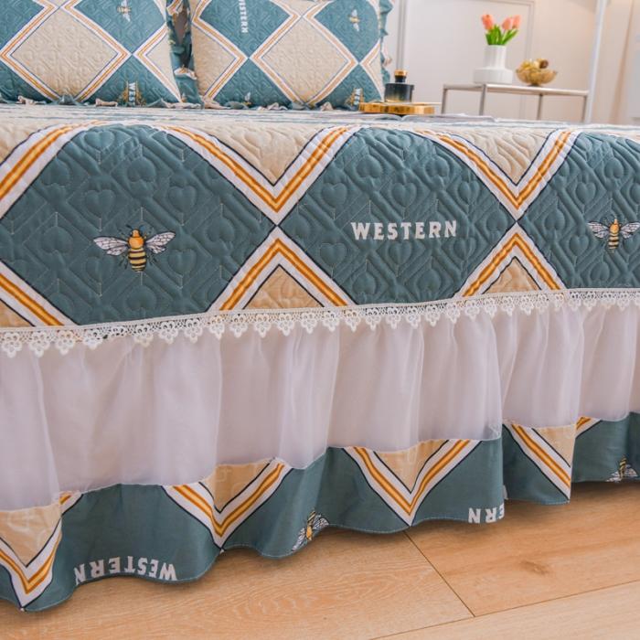 91家纺网 家纺一手货源 找家纺 2023公主风全棉花边床盖四件套 欧根纱床盖款夹棉纯棉三件套直播推荐 时尚潮流