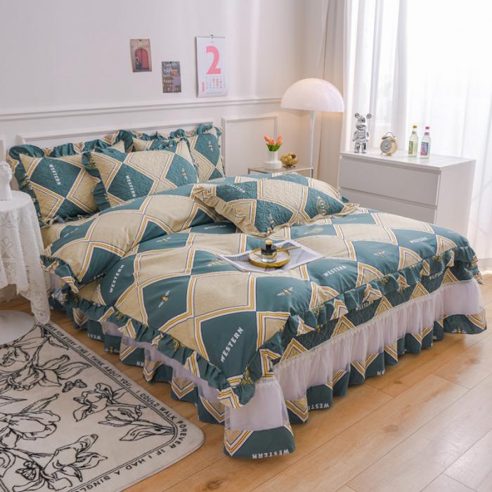 91家纺网 家纺一手货源 找家纺 2023公主风全棉花边床盖四件套 欧根纱床盖款夹棉纯棉三件套直播推荐 时尚潮流