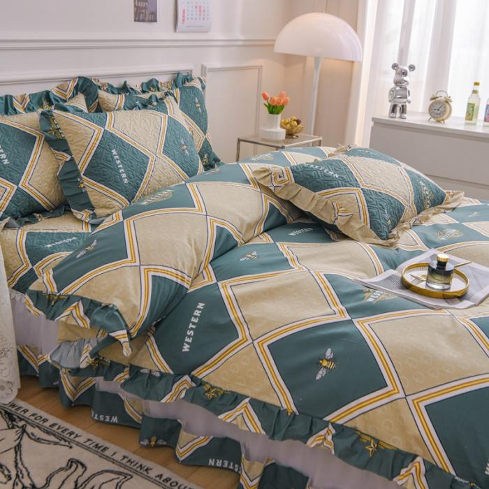 91家纺网 家纺一手货源 找家纺 2023公主风全棉花边床盖四件套 欧根纱床盖款夹棉纯棉三件套直播推荐 时尚潮流