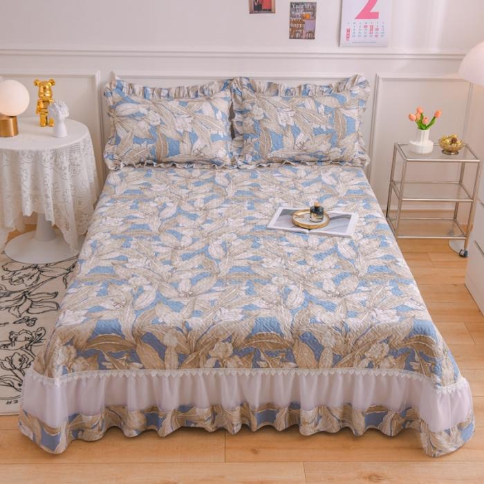 91家纺网 家纺一手货源 找家纺 2023公主风全棉花边床盖四件套 欧根纱床盖款夹棉纯棉三件套直播推荐 水墨江南