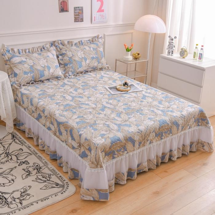 91家纺网 家纺一手货源 找家纺 2023公主风全棉花边床盖四件套 欧根纱床盖款夹棉纯棉三件套直播推荐 水墨江南