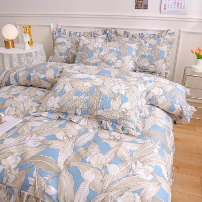 91家纺网 家纺一手货源 找家纺 2023公主风全棉花边床盖四件套 欧根纱床盖款夹棉纯棉三件套直播推荐 水墨江南