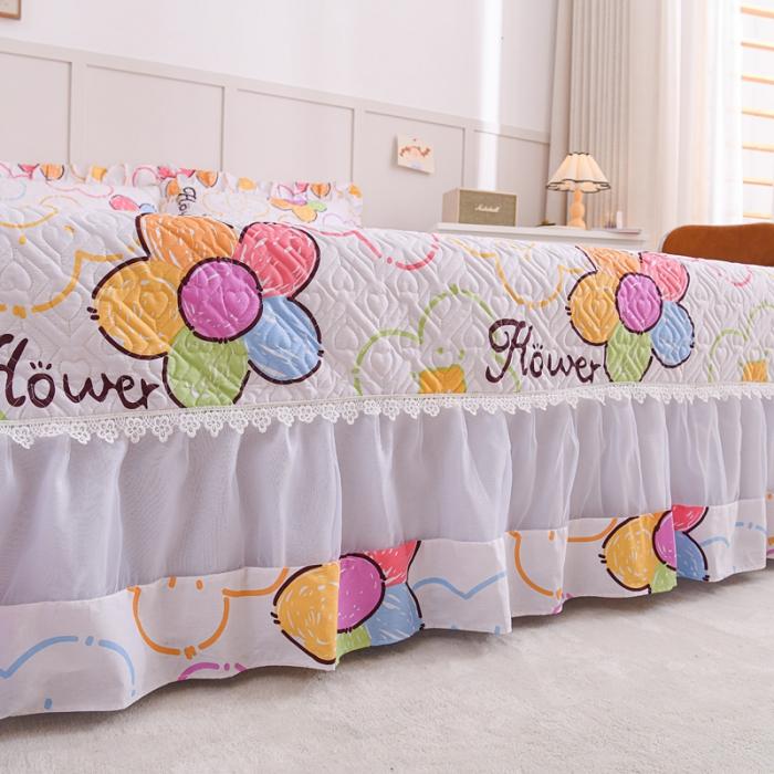 91家纺网 家纺一手货源 找家纺 2023公主风全棉花边床盖四件套 欧根纱床盖款夹棉纯棉三件套直播推荐 七色花