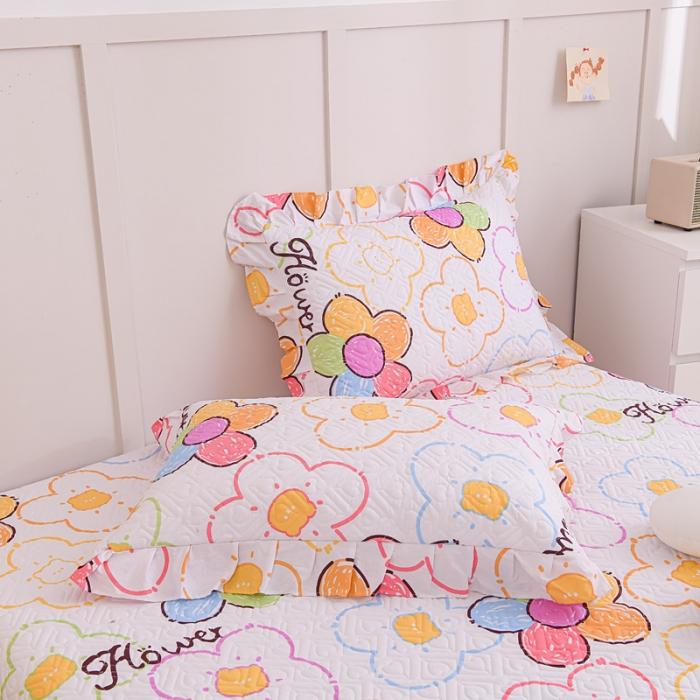 91家纺网 家纺一手货源 找家纺 2023公主风全棉花边床盖四件套 欧根纱床盖款夹棉纯棉三件套直播推荐 七色花