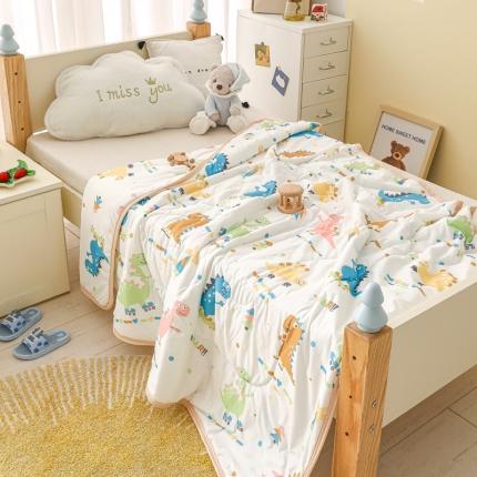 91家纺网 家纺一手货源 找家纺 嗨生活 2025新款儿童A类凉感丝冰激凌夏被 漫画恐龙