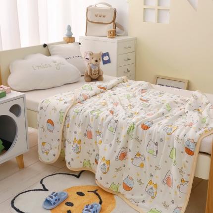 91家纺网 家纺一手货源 找家纺 嗨生活 2025新款儿童A类凉感丝冰激凌夏被 猫星人