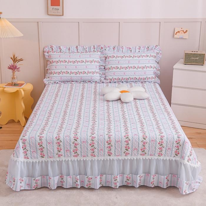 91家纺网 家纺一手货源 找家纺 2023公主风全棉花边床盖四件套 欧根纱床盖款夹棉纯棉三件套直播推荐 花语