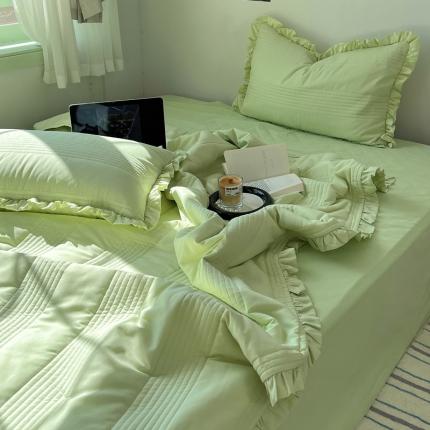 91家纺网 家纺一手货源 找家纺 六巷胡同 2023新款博主同款水洗纱夏被四件套-风格二 元气绿