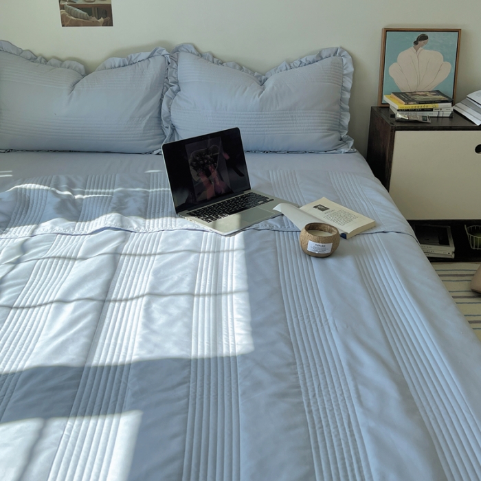 91家纺网 家纺一手货源 找家纺 六巷胡同 2023新款博主同款水洗纱夏被四件套-风格二 海盐蓝