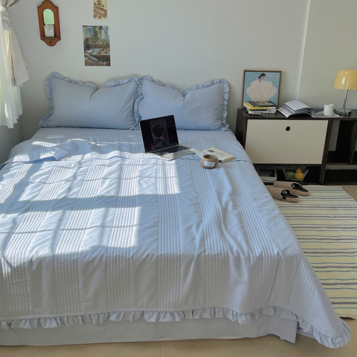 91家纺网 家纺一手货源 找家纺 六巷胡同 2023新款博主同款水洗纱夏被四件套-风格二 海盐蓝