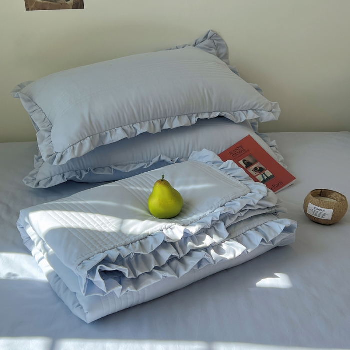 91家纺网 家纺一手货源 找家纺 六巷胡同 2023新款博主同款水洗纱夏被四件套-风格二 海盐蓝