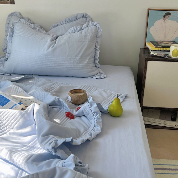 91家纺网 家纺一手货源 找家纺 六巷胡同 2023新款博主同款水洗纱夏被四件套-风格二 海盐蓝