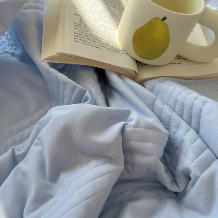 91家纺网 家纺一手货源 找家纺 六巷胡同 2023新款博主同款水洗纱夏被四件套-风格二 海盐蓝