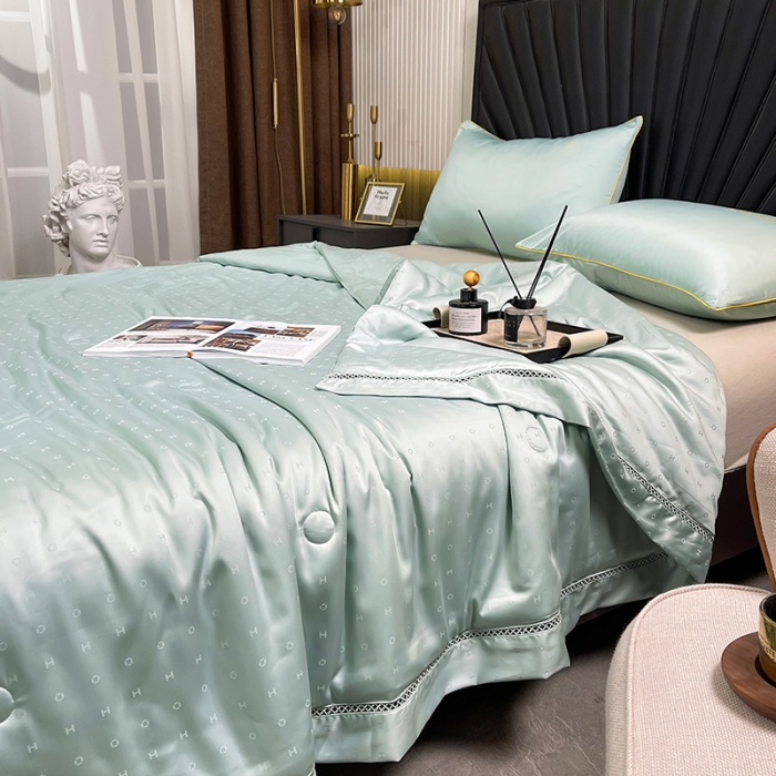 91家纺网 家纺一手货源 找家纺 伊被源 2023新款40支木本提花蚕蛹蛋白夏被-路易斯 路易斯 氧气绿