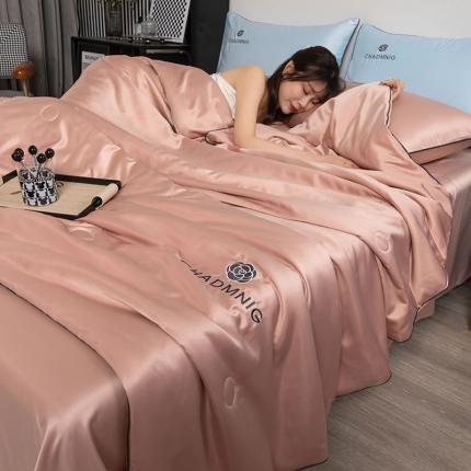 梦镜家纺2025新款山茶花系列凉感丝冰丝大豆夏被 山茶花-暖豆沙